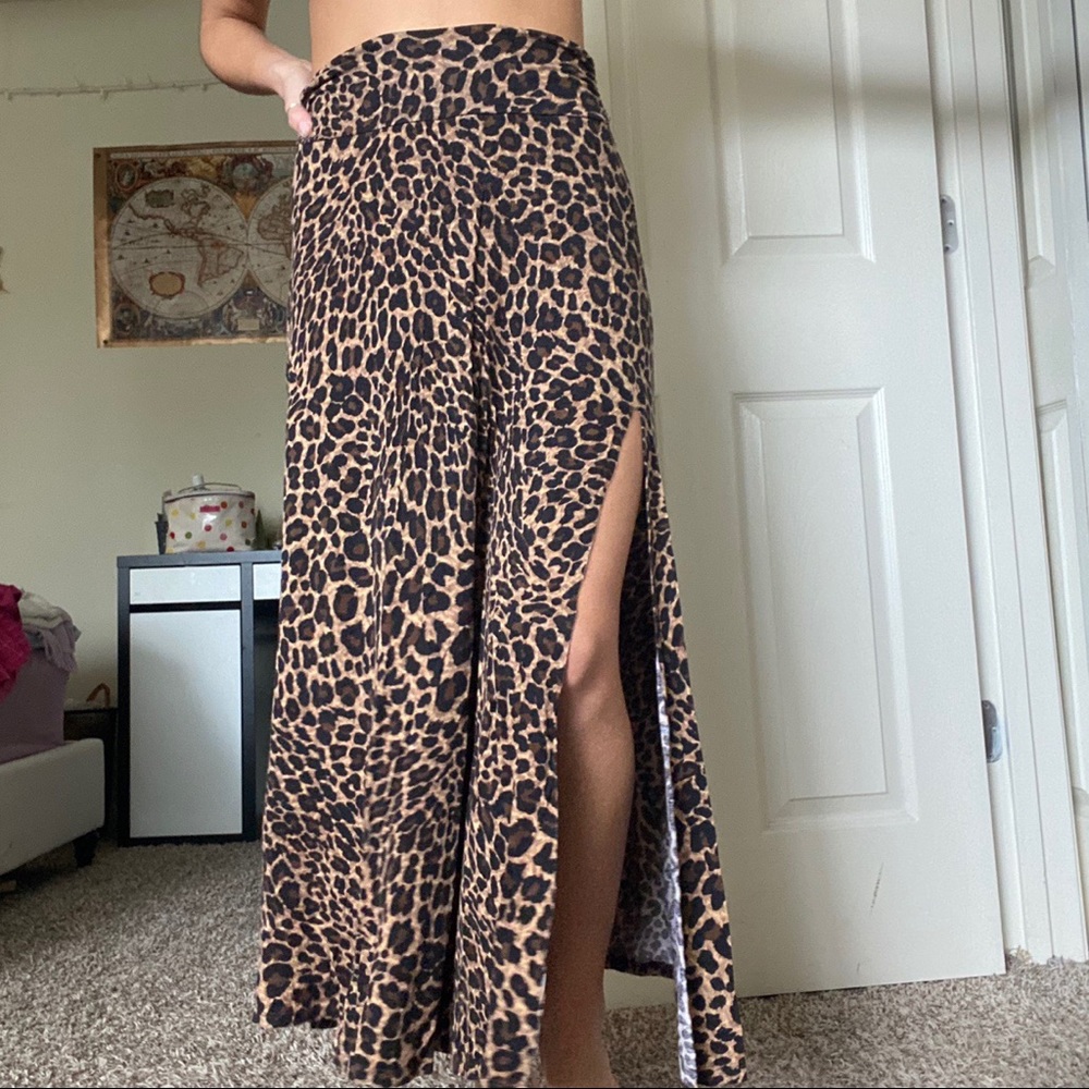 High Waisted Cheetah Print Maxi Shirt Raw Slit